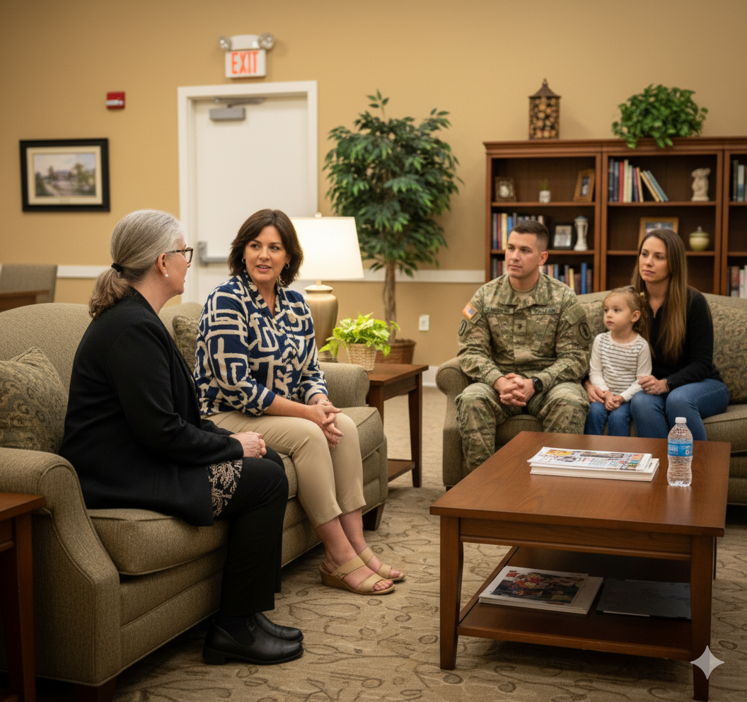 Healthcare provider meeting with military family